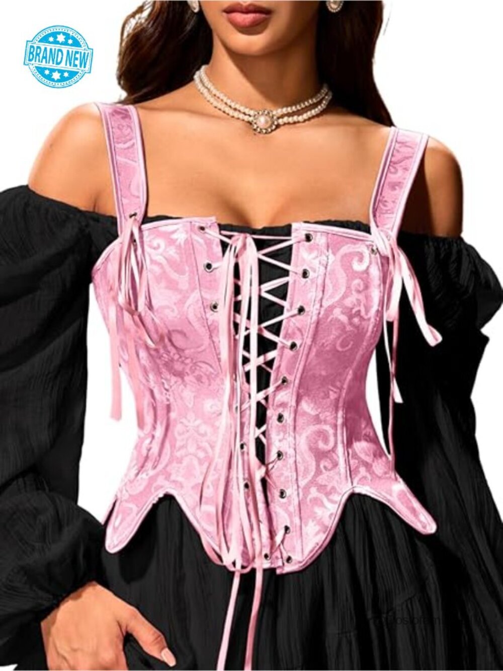 Vintage Jacquard Floral Lace Up Corset Bustier Shapewear